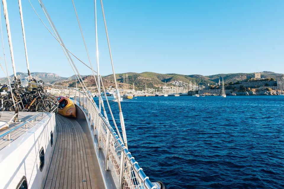 A yacht sailing into Bodrum, Turkey