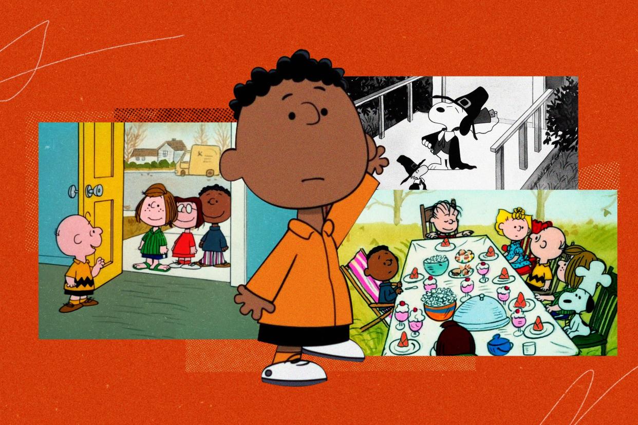 A Charlie Brown Thanksgiving turns 50 this year, but Franklin's role in the Peanuts special has been a source of controversy in recent years. (Photo Illustration: Yahoo News; Photos: Apple TV/ABC/Everett Collection)