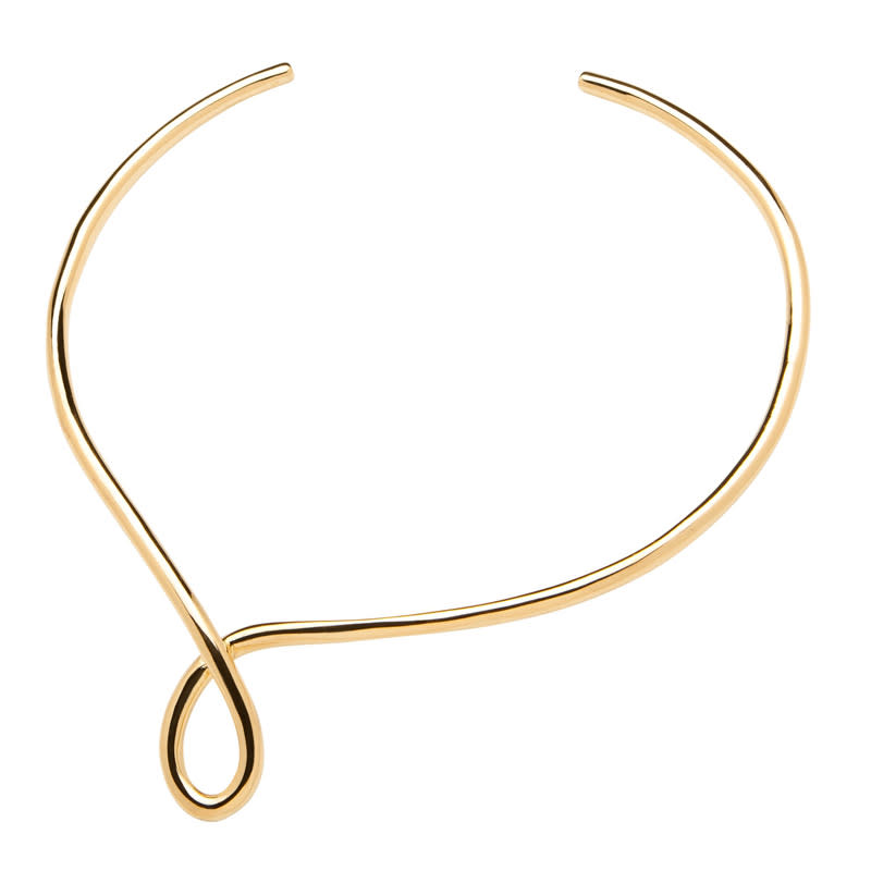 <p>An architectural shape adds interest to a chic collar. Try it with an asymmetrical neckline to draw even more attention to this conversation piece.</p><p>Buy it <a rel="nofollow noopener" href="https://jenniferfisherjewelry.com/loop-choker" target="_blank" data-ylk="slk:here;elm:context_link;itc:0;sec:content-canvas" class="link ">here</a> for $785.</p>