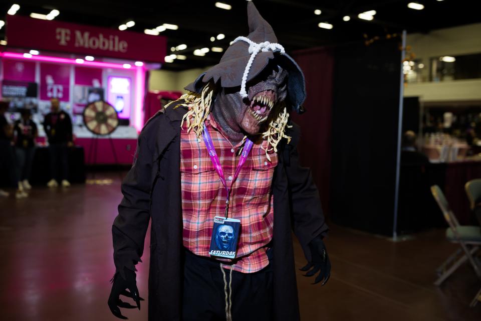 Joey Murphy dressed as a scarecrow for the El Paso Horrorfest on Saturday, Oct. 7, 2023, at the convention center.