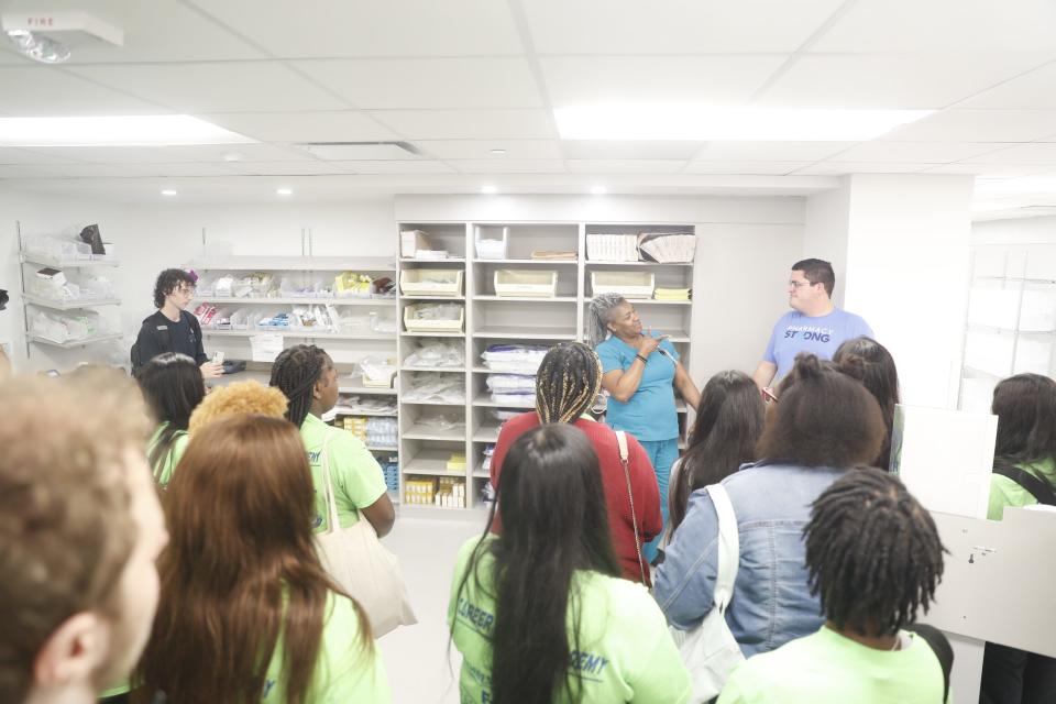 Methodist Le Bonheur Healthcare gives an inside look at its Career Launch Academy. The program is for high school juniors and seniors from Memphis-Shelby County Schools and local charter schools who have expressed an interest in careers in healthcare. Drew Wells, Clinical Pharmacy Specialist, Internal Medicine, speaks to the students about a career in pharmacy. The tour was given on July 7, 2023 at Methodist University Hospital in Memphis, Tenn.