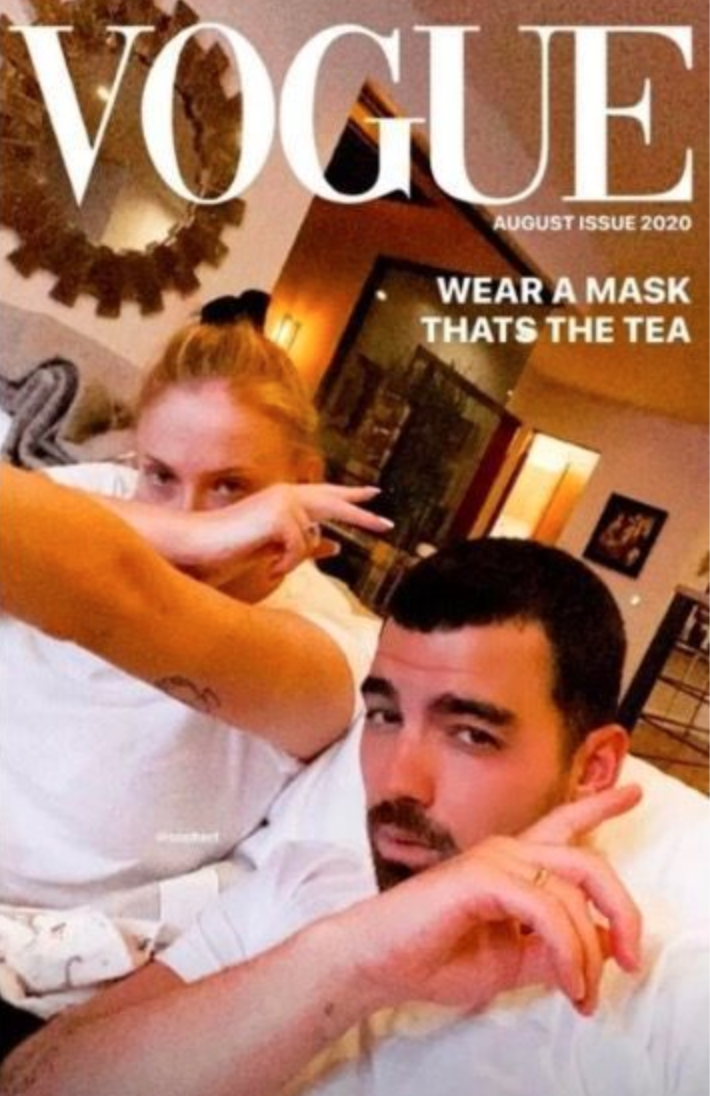 Joe Jonas and Sophie Turner pose for a fake Vogue cover encouraging people to wear a mask. (Photo: Instagram/Joe Jonas)