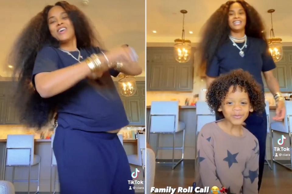 <p>Ciara/Tiktok</p> Pregnant Ciara posts a "family roll call" video on TikTok and her Instagram Story