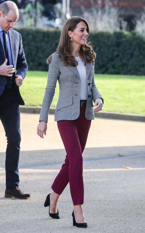 The Duchess of Cambridge wearing a jacket by Smythe and trousers by Joseph - Credit: Chris Jackson