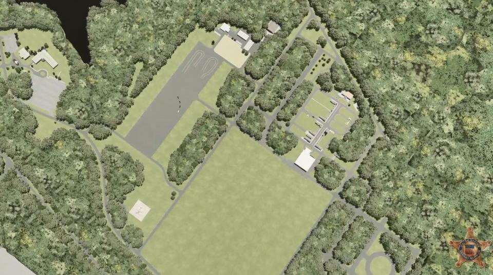 Handout rendering of a new Secret Service training facility in Maryland that includes a full-scale replica of the White House