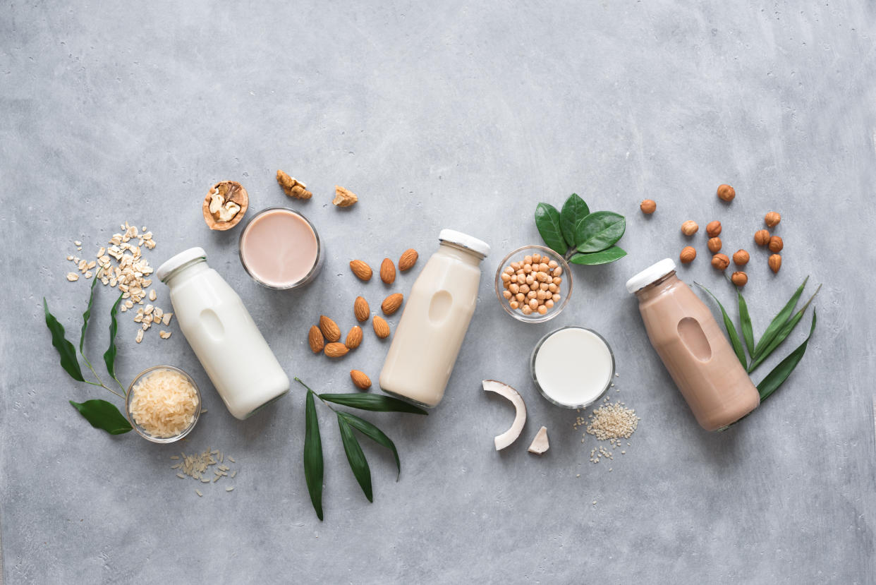 Various plant-based milk. (Photo: Getty)