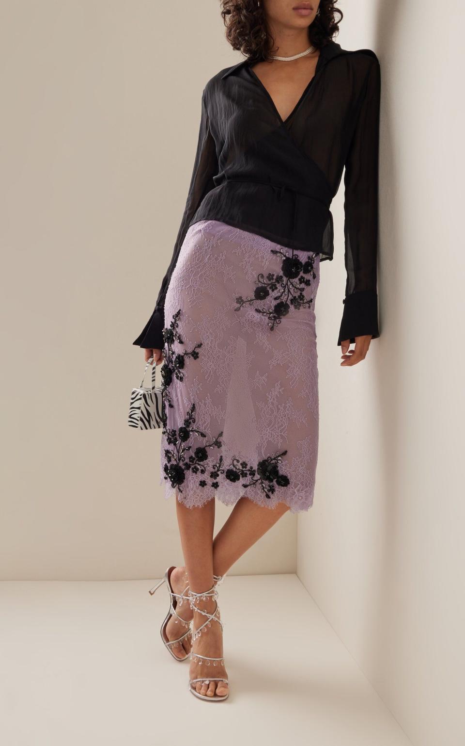 5) Lace Embroidered Midi Skirt