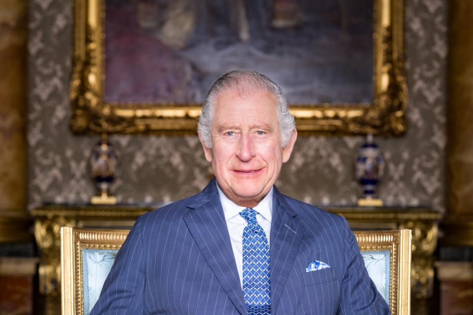 King Charles III in the Blue Drawing Room at Buckingham Palace, ahead of the coronation  (Hugo Burnand / PA Media)