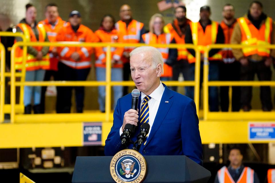 President Joe Biden speaks at the construction site of the Hudson Tunnel Project on Tuesday, Jan. 31, 2023, in New York.