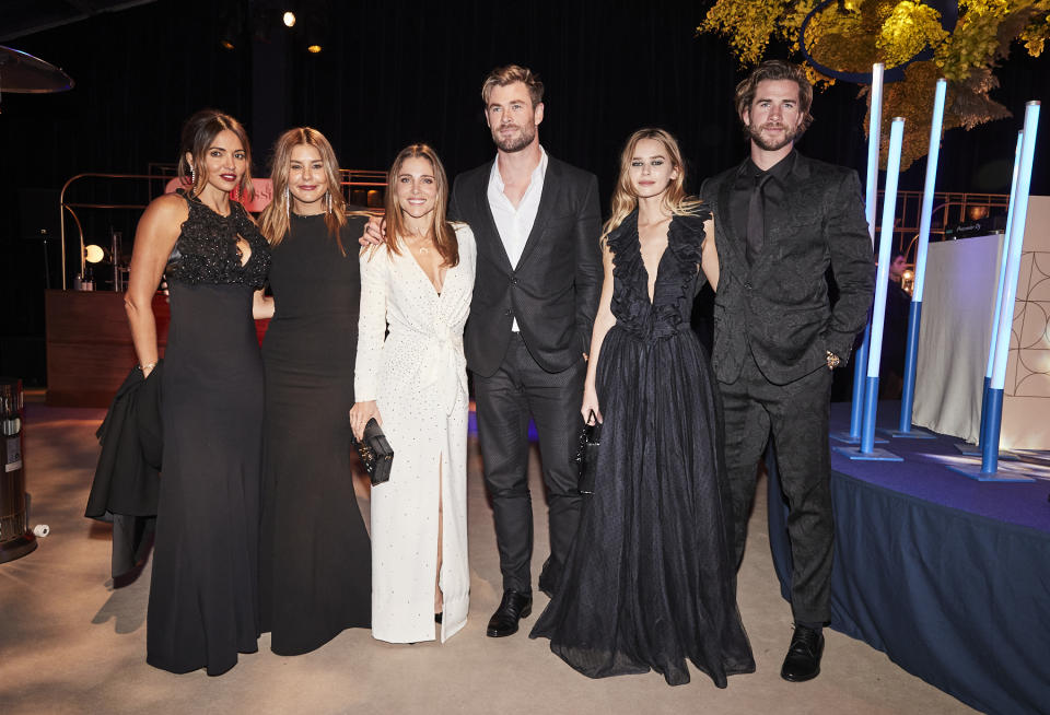 Lucy Damon, Lauren Phillips, Elsa Pataky, Chris Hemsworth, Gabriella Brooks, Liam Hemsworth at the Gold Dinner 2021 for the Sydney Children’s Hospitals Foundation on June 10, 2021 in Sydney, Australia. Photo: supplied.