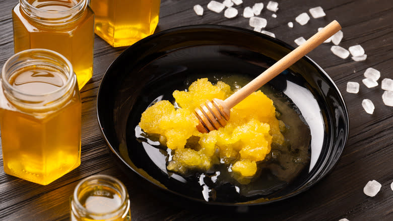 Crystallized honey on a plate