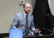 Forensic accountant Carson Burney answers questions during Alex Murdaugh's double murder trial at the Colleton County Courthouse in Walterboro, S.C., Friday, Feb. 3, 2023. The 54-year-old attorney is standing trial on two counts of murder in the shootings of his wife and son at their Colleton County home and hunting lodge on June 7, 2021. (Sam Wolfe/The State, Pool)