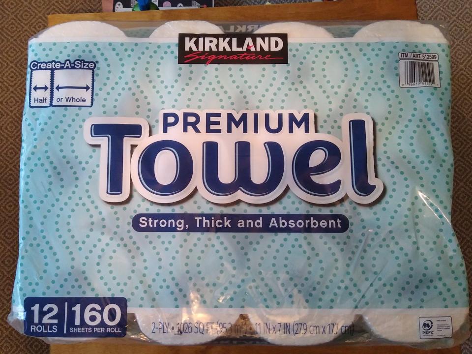 blue and white pack of paper towels from Costco