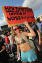 BERLIN, GERMANY - AUGUST 13: A young woman participates in the "Slut Walk" march on August 13, 2011 in Berlin, Germany. Several thousand men and women turned out to protest against rape and a woman's right to her body. (Photo by Sean Gallup/Getty Images)