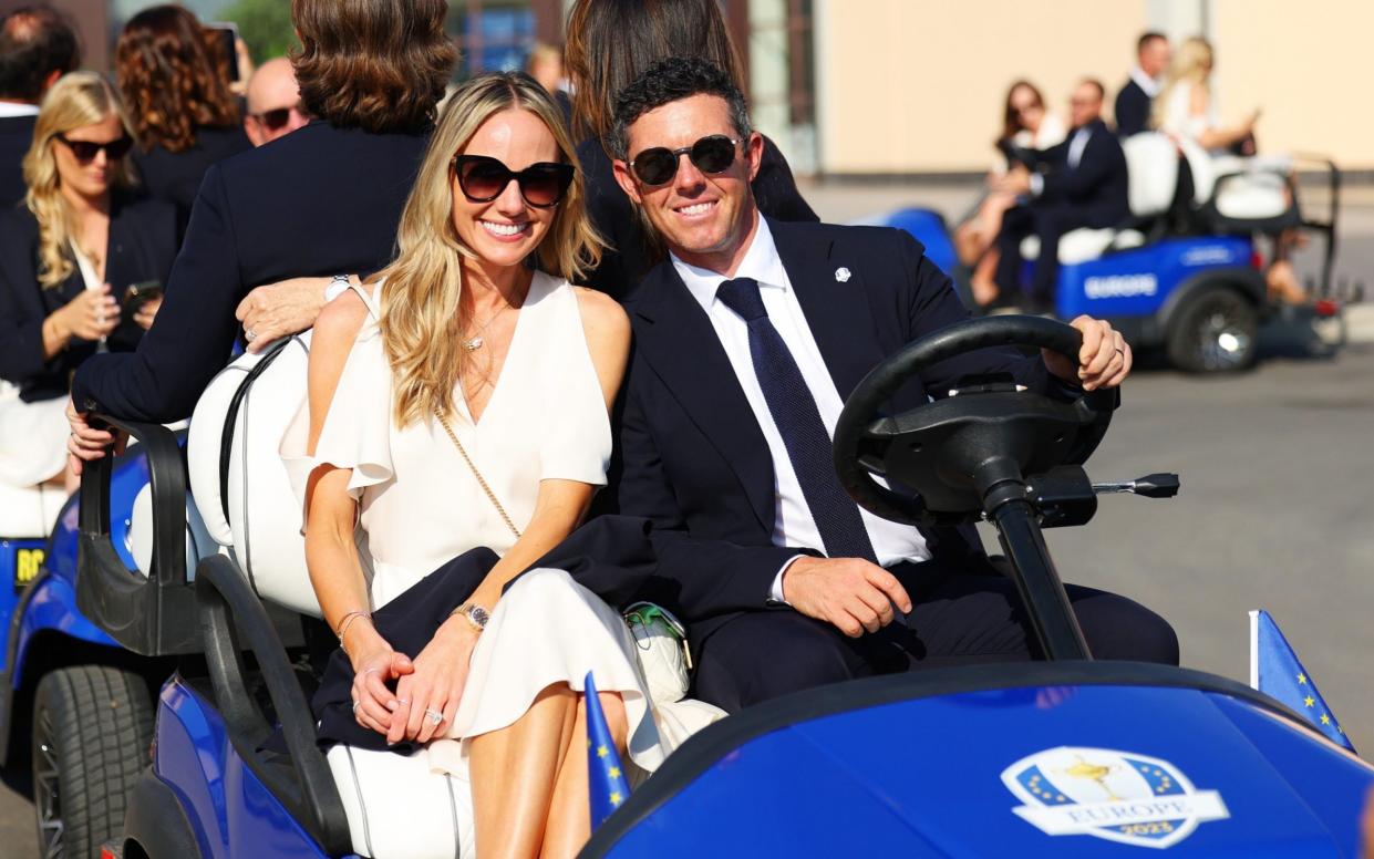 Rory McIlroy and his wife Erica Stoll arrive at the opening ceremony for the 2023 Ryder Cup