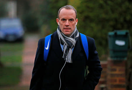 Dominic Raab, former Secretary of State for Exiting the European Union, leaves his home after it was announced that the Conservative Party will hold a vote of no confidence in the prime minister, London, Britain, December 12, 2018. REUTERS/Henry Nicholls