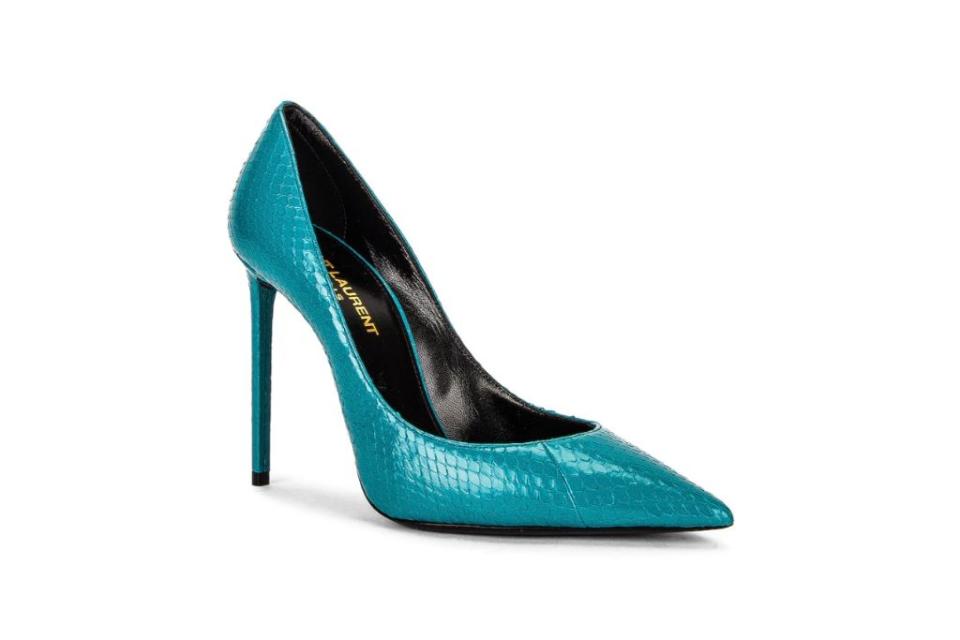 saint laurent, zoe pumps, turquoise heels