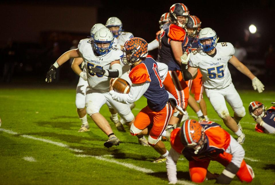 Galion's Braxton Prosser takes off into open space.