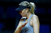 Russia's tennis player Maria Sharapova attends a training session during the Stuttgart tennis Grand Prix, Germany April 26, 2017. REUTERS/Ralph Orlowski