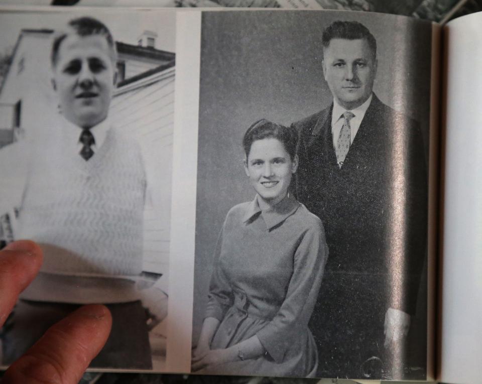 In a book with photos from his time in the military, the left image shows Tonie Darvid in his "civies" in 1946 at Ft. Jay in New York. At right, Elisabeth and Tonie Darvid pose in Germany at some point  after they got married.