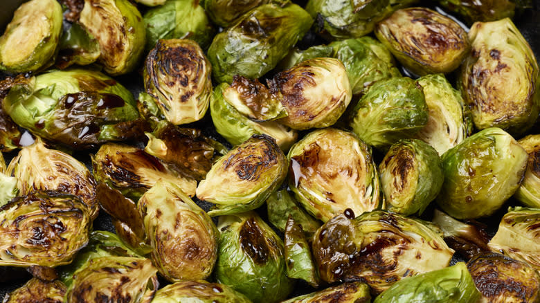 Roasted Brussels sprouts in pan