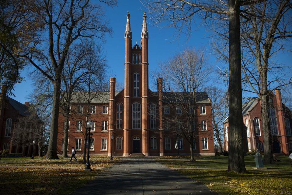 <p><strong>Established in</strong> <strong>1787</strong> </p><p><strong>Location: Lancaster, Pennsylvania </strong></p><p>In 1787, Franklin & Marshall College was founded with a generous financial donation from Benjamin Franklin. It was the <a href="https://www.fandm.edu/about/mission-and-history" rel="nofollow noopener" target="_blank" data-ylk="slk:first bilingual college;elm:context_link;itc:0;sec:content-canvas" class="link ">first bilingual college</a> in the U.S., as classes were taught in both English and German, and it was also the first coeducational institution, allowing both men and women to attend (this was eventually abandoned for 182 years). </p>