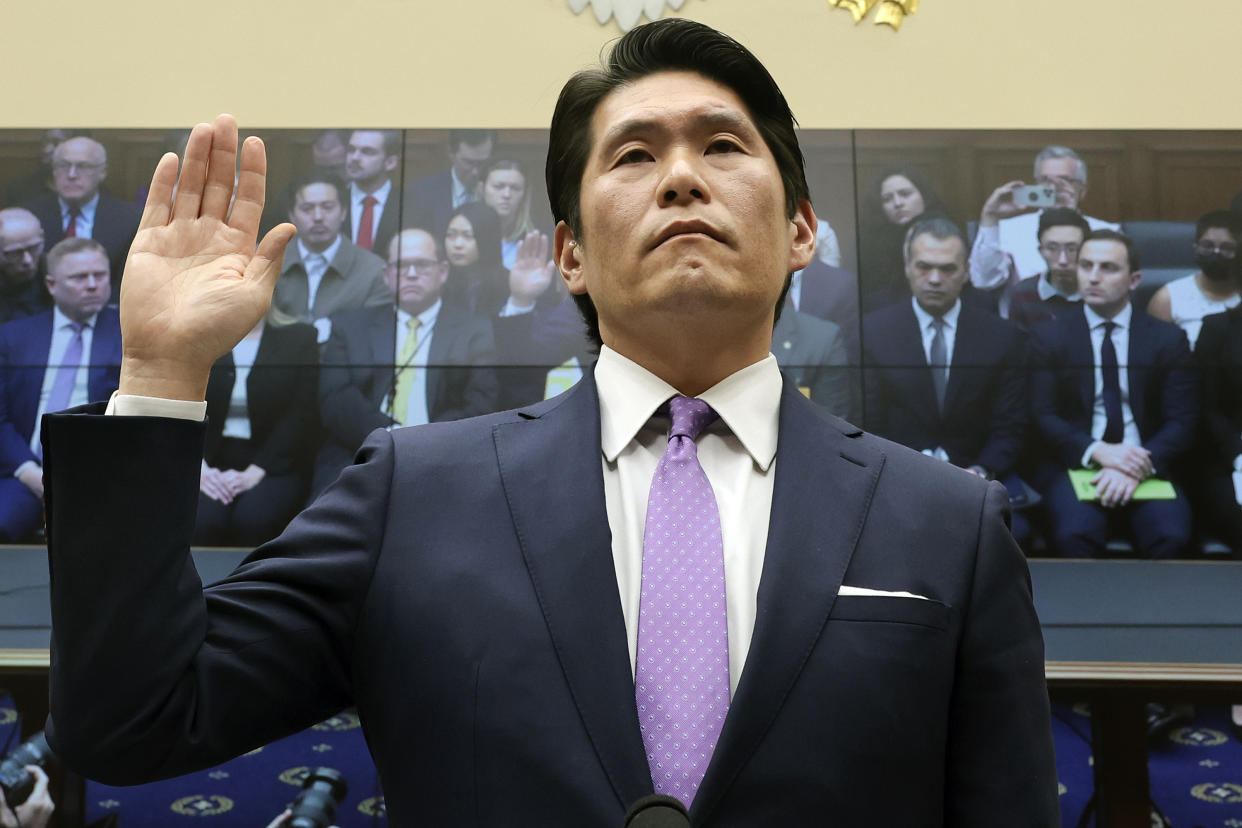 Former special counsel Robert Hur is sworn in to testify before the House Judiciary Committee on Tuesday.