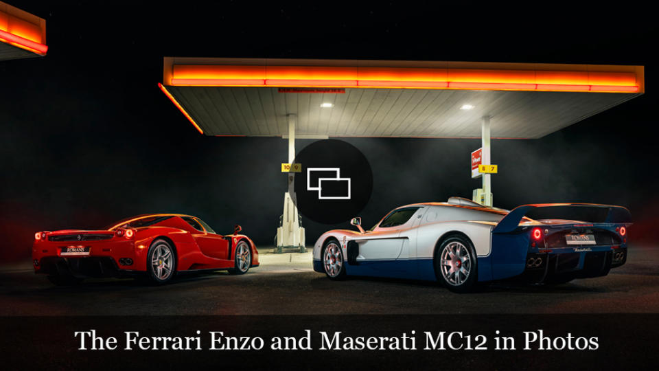 A 2004 Ferrari Enzo and 2005 Maserati MC12.