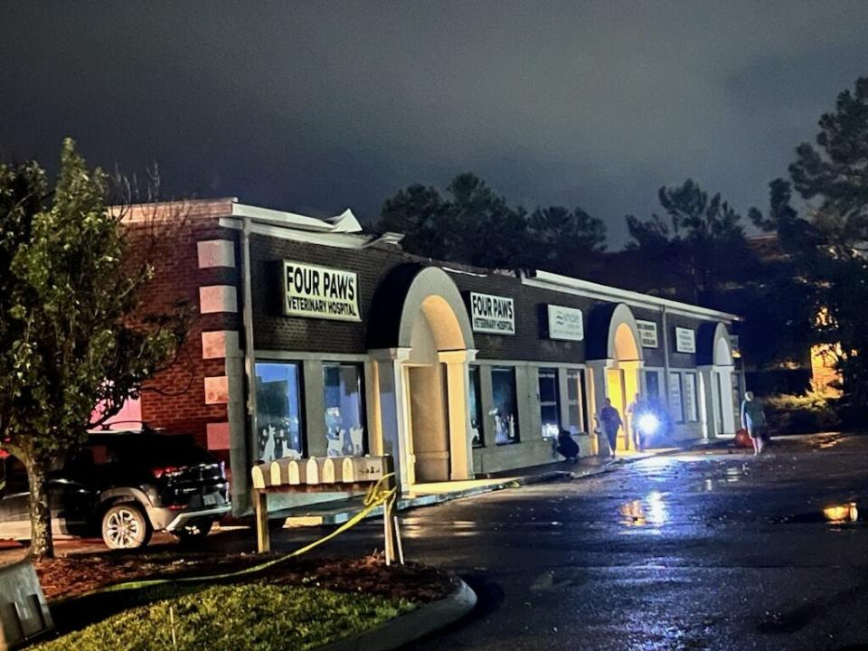 Damage from Tropical Storm Idalia at the Four Paws Veterinary Hospital in Southport on Wednesday night.