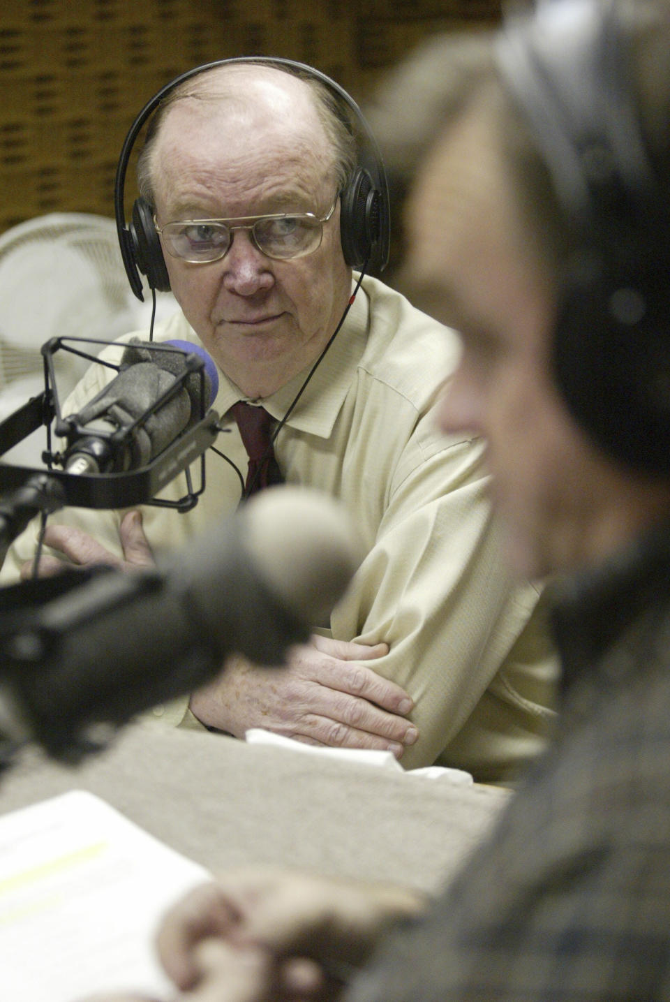 American Family Radio's Don Wildmon sits in a studio in Tupelo, Miss., March 18, 2005. Wildmon, the founder of the American Family Association, a conservative Christian advocacy group, has died, the organization announced Thursday. The 85-year-old Mississippi native died on Thursday from complications related to Lewy body dementia, an obituary published by WTVA-TV said. (Thomas Wells/The Northeast Mississippi Daily Journal via AP)