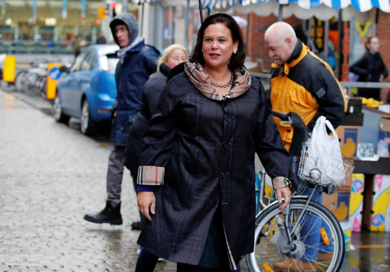 Sinn Fein leader Mary Lou McDonald meets with members of the public in Dublin