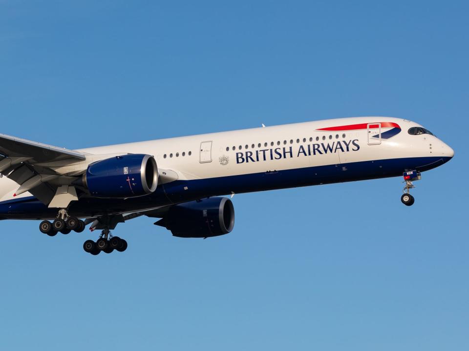 A British Airways Airbus A350 landing at London Heathrow Airport, Hounslow, United Kingdom Wednesday 14th December 2022