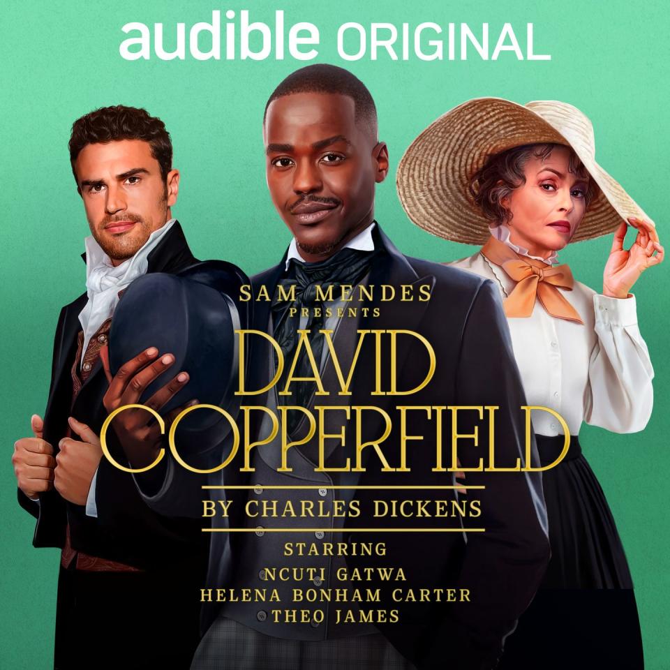 ncuti gatwa, theo james and helena bonham carter in david copperfield