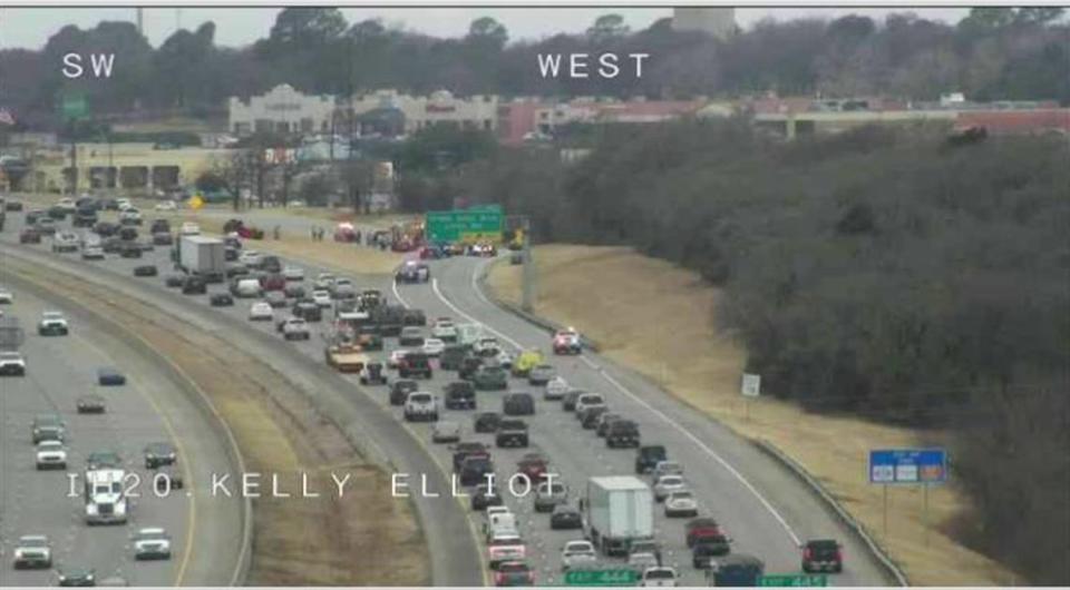 Traffic is backed up on Interstate 20 in Arlington on Monday, Jan. 24, 2022, after a fatal crash.