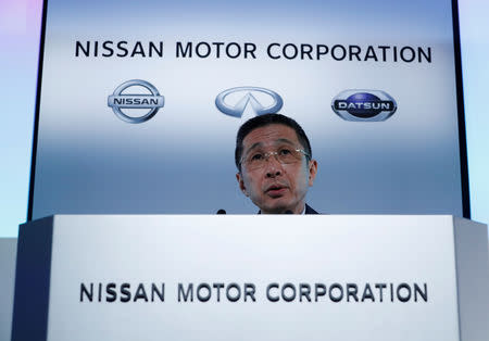 FILE PHOTO: Nissan CEO Hiroto Saikawa attends a news conference in Yokohama, Japan, May 14, 2019. REUTERS/Kim Kyung-Hoon/ File Photo