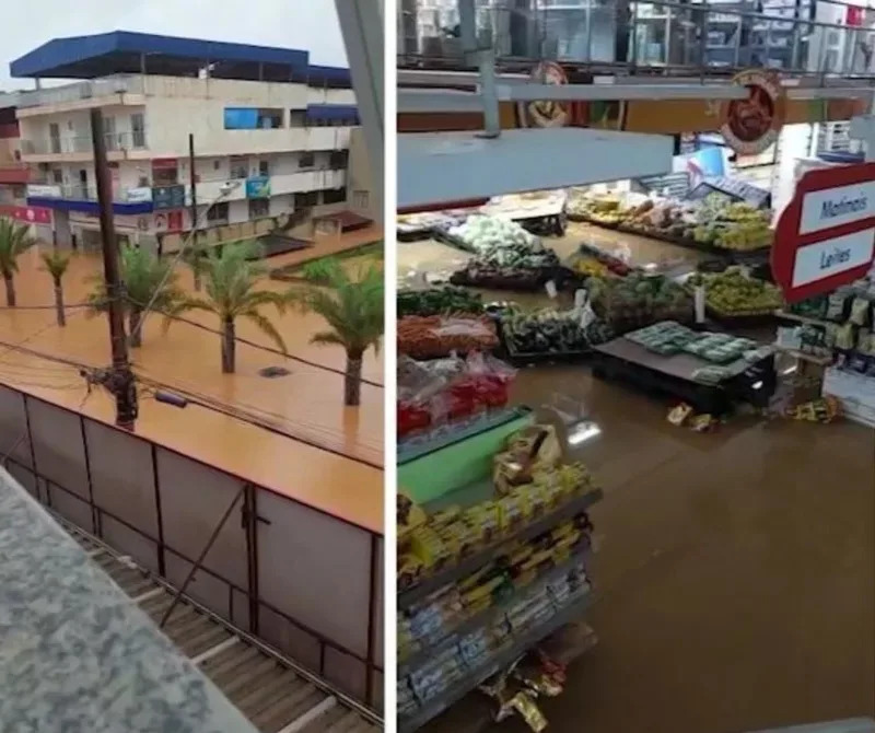 Chuva alaga supermercado em Brumadinho MG