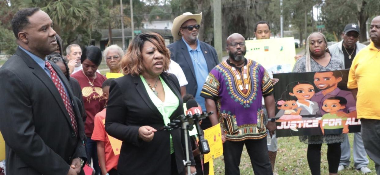 Attorneys Frank Allen of Orlando and Rawsi Williams of Miami speak at a press conference outside the Volusia County School Board offices in DeLand on Tuesday, Dec. 13. The two are representing a 10-year-old Holly Hill student accused of groping a VCS employee and a former DeLand Middle School student placed in a chokehold by a teacher.