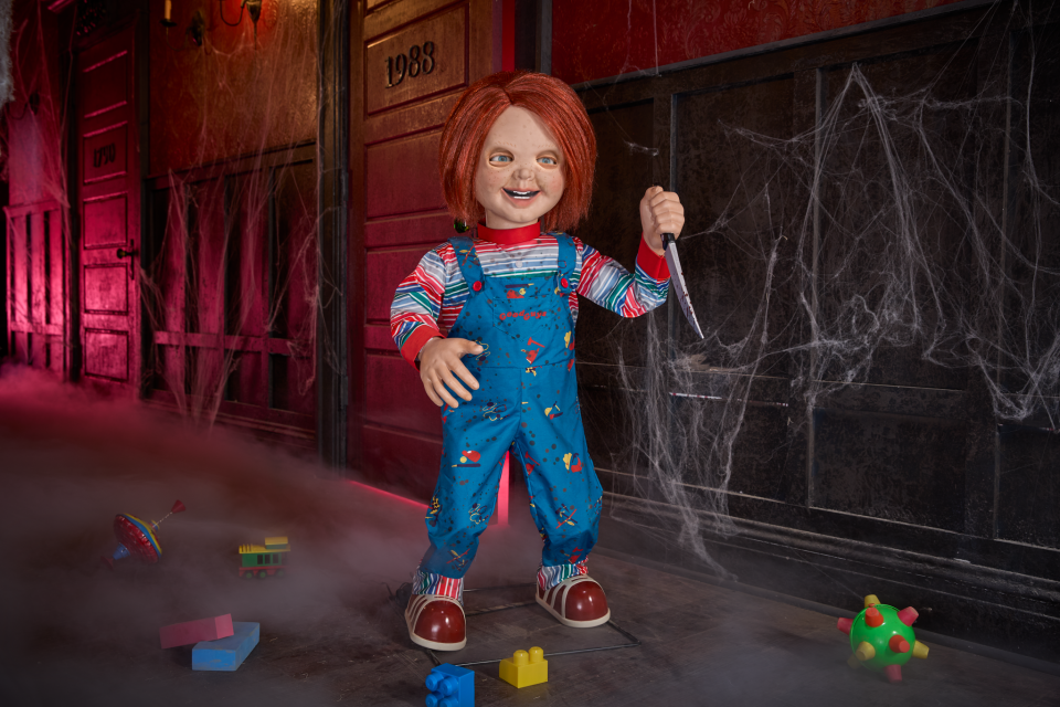 The 3.5 ft animated Chucky Doll has a creepily realistic smile and voice lines written specifically for the animatronic.