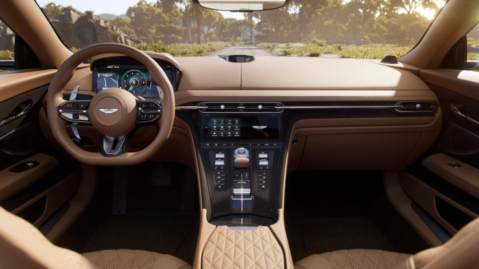 The interior of the Aston Martin DB12 Volante.