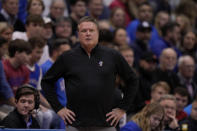 Kansas head coach Bill Self watches during the first half of an NCAA college basketball game against Seton Hall Thursday, Dec. 1, 2022, in Lawrence, Kan. (AP Photo/Charlie Riedel)