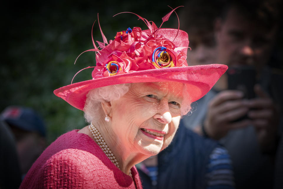 Queen Elizabeth II during an inspection of the Balaklava Company, 5 Battalion The Royal Regiment of Scotland at the gates at Balmoral, as she takes up summer residence at the castle. Picture date: Monday August 9, 2021.