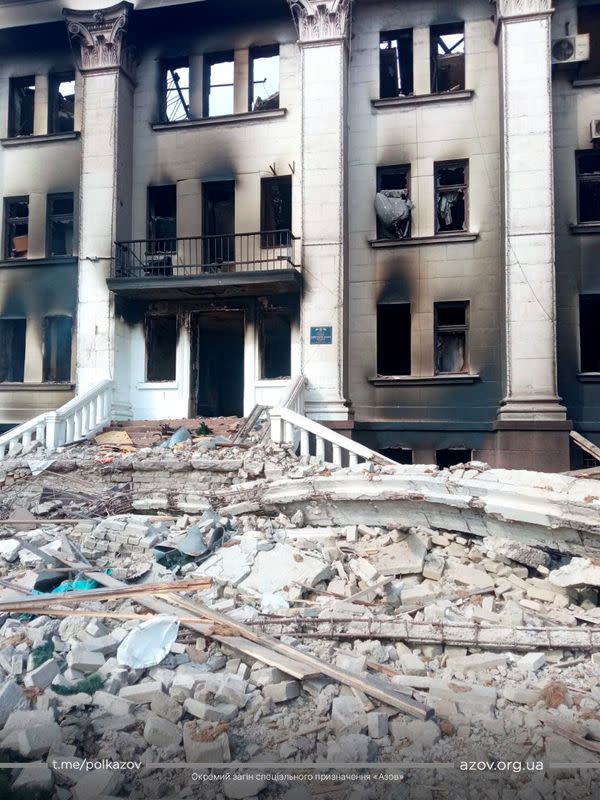 General view of the remains of the drama theatre which was hit by a bomb in Mariupol