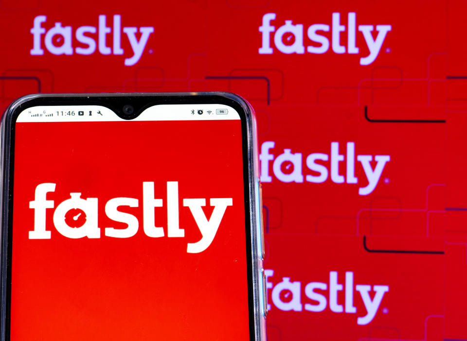 In this photo illustration a Fastly, Inc. logo is seen displayed on a smartphone screen. (Photo by Igor Golovniov / SOPA Images/Sipa USA)