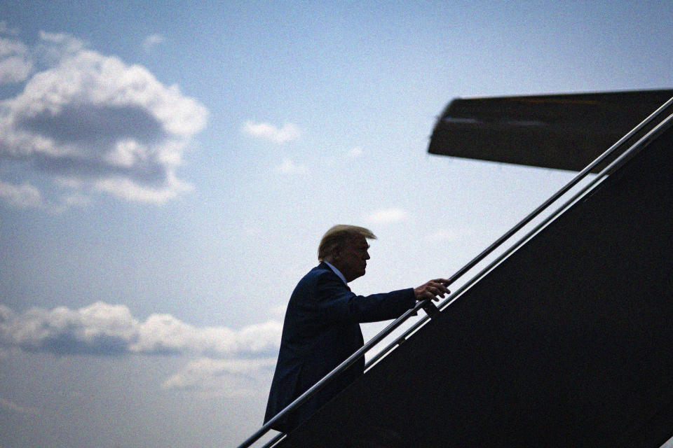 Image: Former President Donald Trump boards an airplane in Newark, New Jersey, on June 10. (Jabin Botsford / The Washington Post via Getty Images)