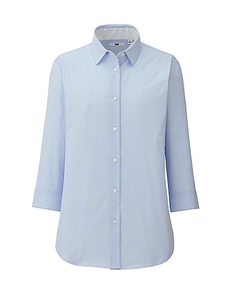 Women's UV Cut Stretch Broadcloth Stripe 3/4 Sleeve Shirt, $29.90 at uniqlo.com