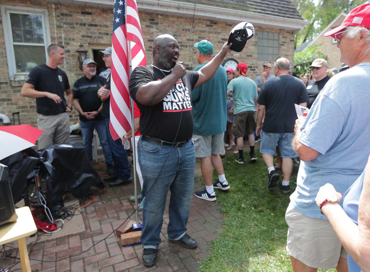 Orlando Owens, running for Wisconsin state treasurer, speaks at the 52nd Chicken Burn, the unofficial start of the 2022 GOP campaign season.