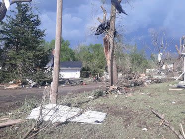 Photo shows damage in Westmoreland following tornado. Photo courtesy of Ashley Fielder.