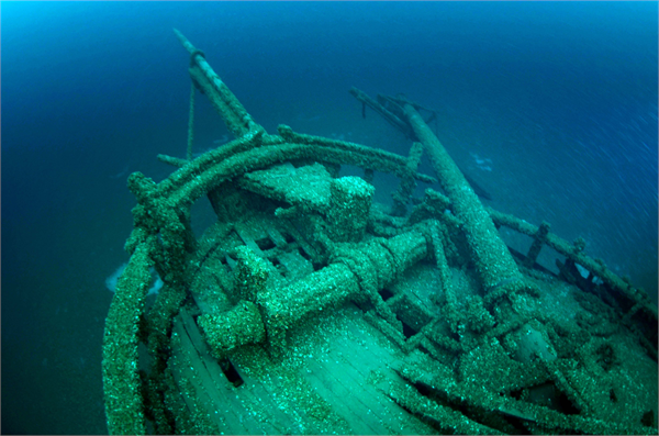 A view of the Abiah shipwreck, submerged under Lake Michigan 13 miles northeast of the Sheboygan Harbor lighthouse.