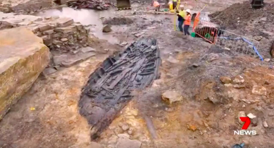 The boat was discovered during excavation work for the Sydney Metro. Source:7 News