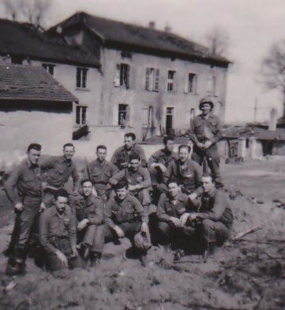 Joe Doyle (far left) 1945 with squad members in Germany after battling through France.